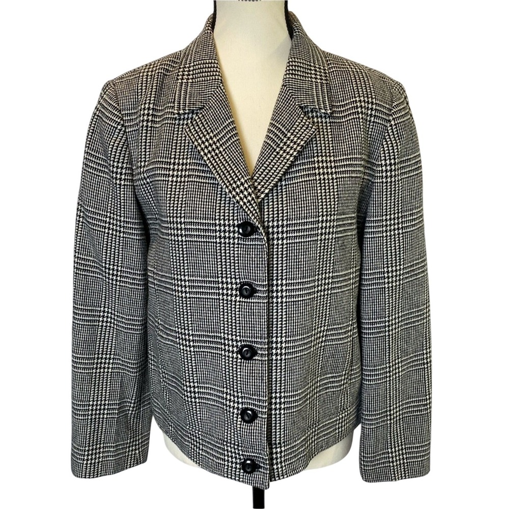 Requirements Petite Women's Plaid Blazer Jacket Size 10 Black and White Classic